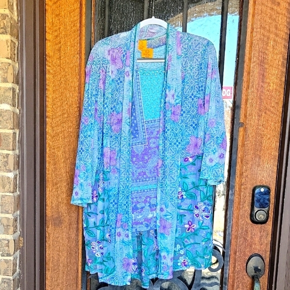 Ruby Rd. Tops - Floral Blue and Purple Women's 2 Piece Top
